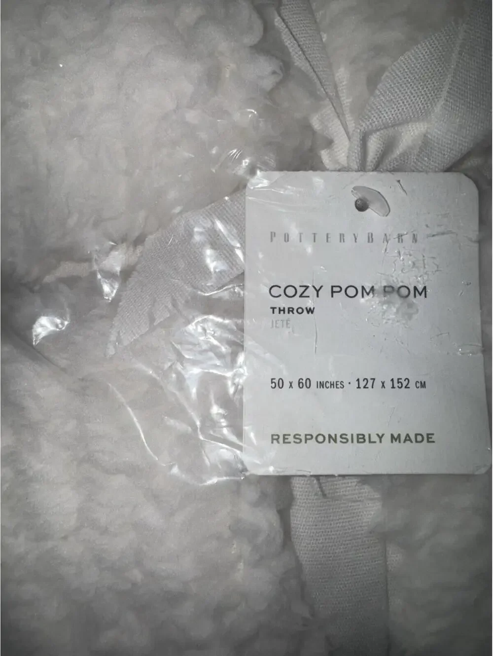 Pottery Barn Cozy Pom Pom Throw - 50x60 IN - Color White NEW